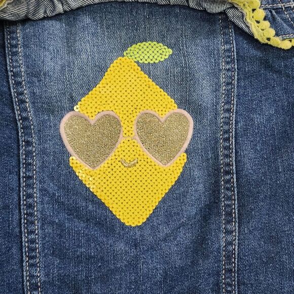 Girls Blue Denim Jean Yellow Trim & Sequined Lemon Jacket Size 5t NEW with Tags - Picture 7 of 8